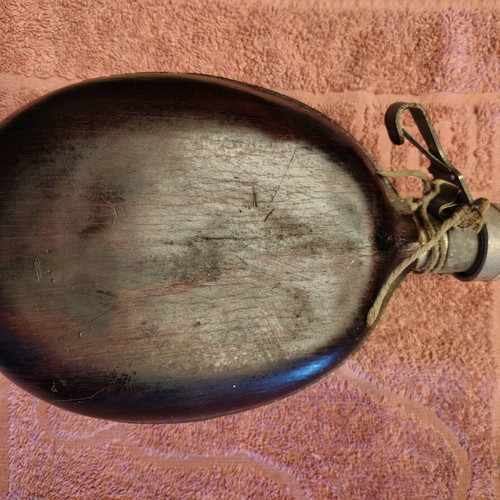 Vintage military water canteen restored, wood and aluminum