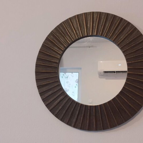 Decorative round mirror with wooden frame, 45cm diameter, like new