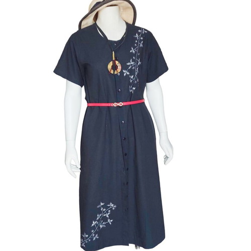 Black linen and cotton dress with embroidery XL like new