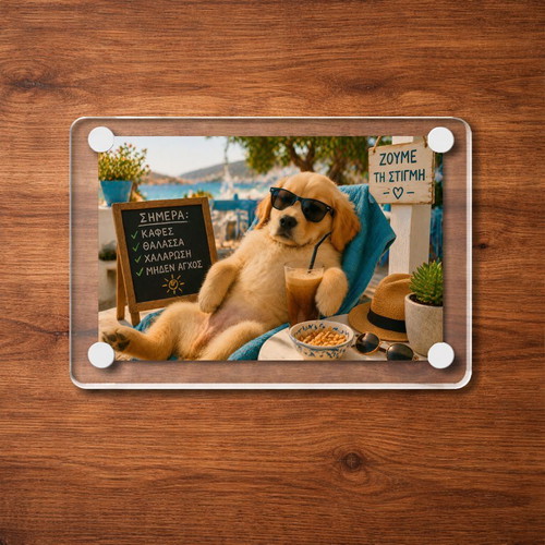 Acrylic fridge magnet "Ζούμε τη στιγμή" new
