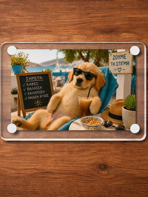 Acrylic fridge magnet "Ζούμε τη στιγμή" new