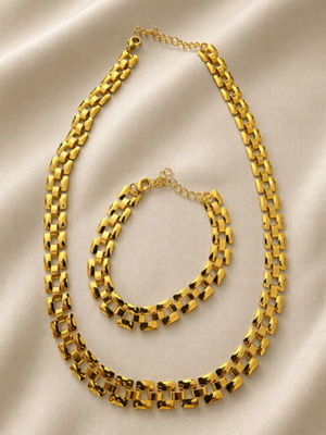 Necklace and bracelet set, gold color, classic design