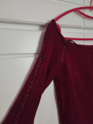 Vintage burgundy blouse used, elastic fabric, off-shoulder