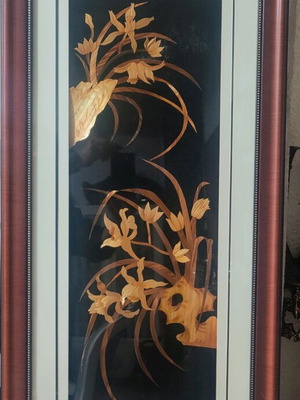 Asian art painting used with marquetry