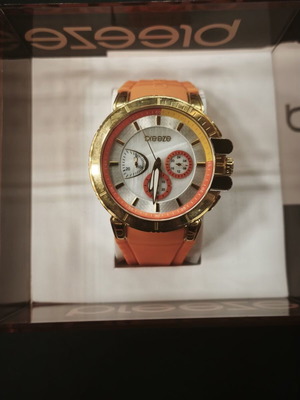 Breeze Chronograph Watch 110061.1, gold tone and orange silicone, NOS full set