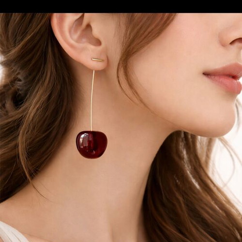 Cherry earrings like new, minimal gold design