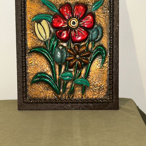 Authentic Handcrafted Copper Wall Art "Flowers" by Sofia Kodrou, like new