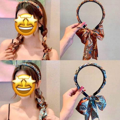 Set of 3 satin hairbands with chains and ribbons new multicolored