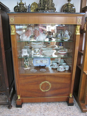 Vintage Belgian Mahogany Display Cabinet with Gilded Bronze and Granite Top, Empire Revival