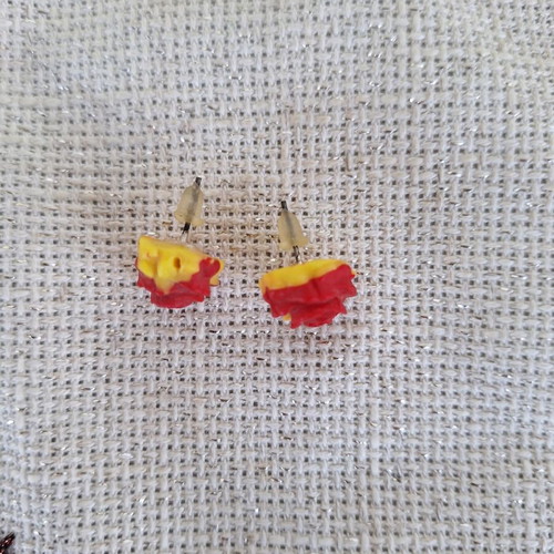 Polymer clay rose earrings custom made, two-tone