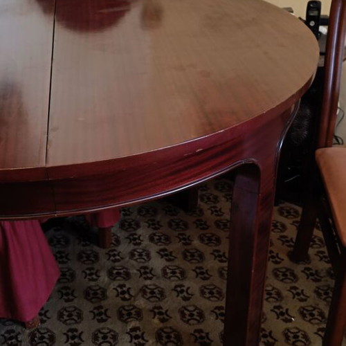 Round dining table used with extension and 4 chairs