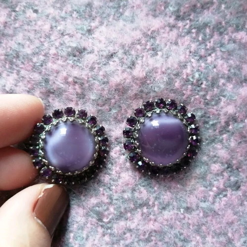 Vintage aristocratic clip earrings v. 2 like new with purple semi-precious stones