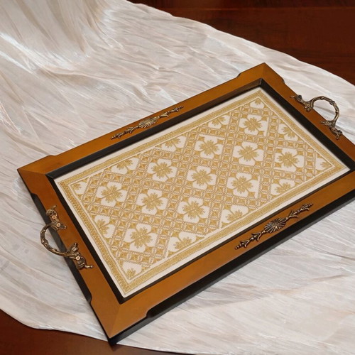 Handmade wooden tray with authentic Lefkadian embroidery