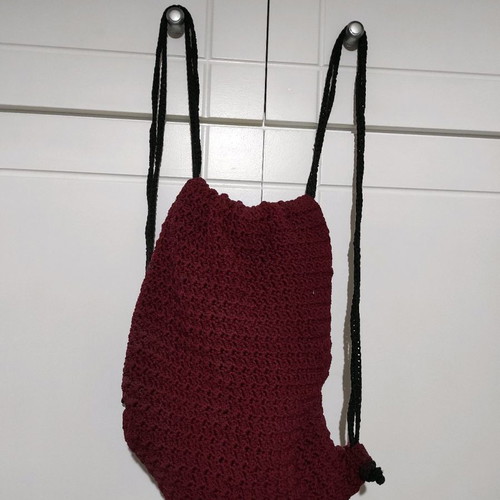 Handmade knitted backpack bag used, bordeaux color