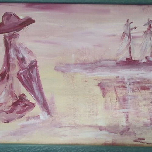 Painting like new, pink color, framed, approx. 20 years old, 1.20x0.30m