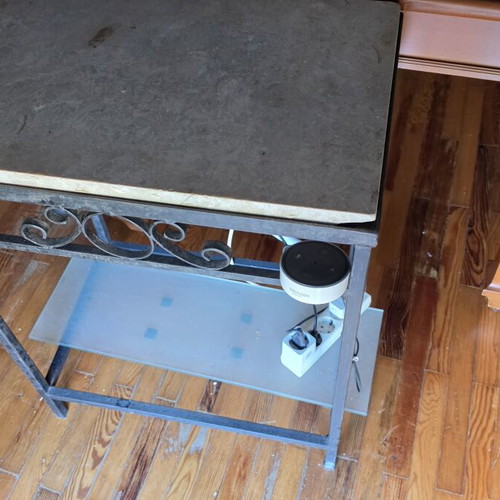 Iron table with marble top used, 60 x 40 cm