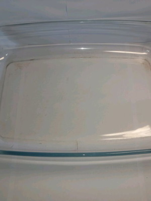 Glass baking dish used, size 39x24 cm, French origin