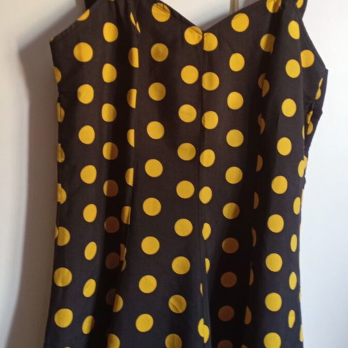 Polka Dot Midi Dress used, black and yellow, retro style