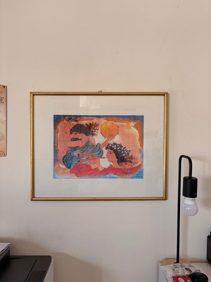Painting by G. Stathopoulos framed with glass used