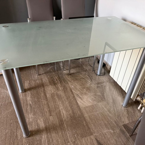 Glass table with metal legs, 120x70x74 cm
