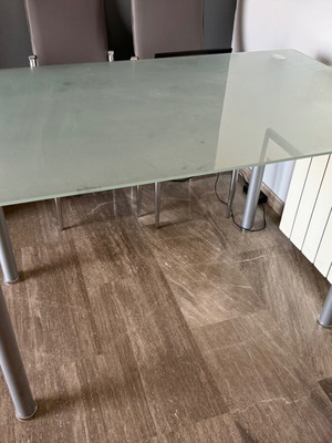 Glass table with metal legs, 120x70x74 cm