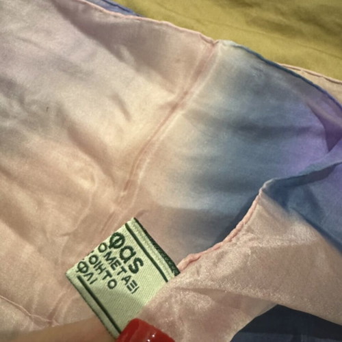 Silk scarf-large, like new, blue and pink, handmade