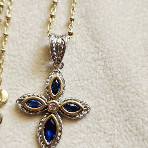 Silver Cross 925 with gold accents and gold-plated chain