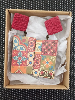 Boho hanging earrings made of cold clay new, multicolored