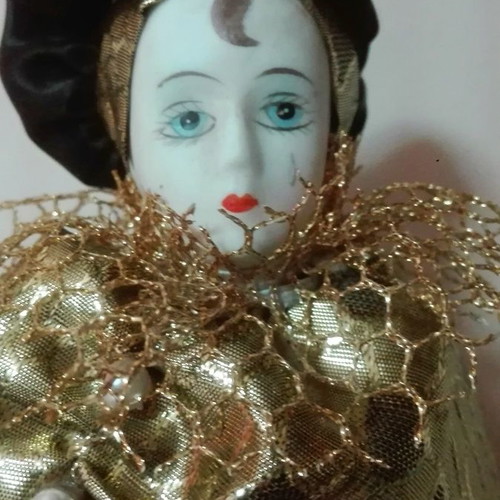 Pierrot handmade Italian doll 28 cm new with stand