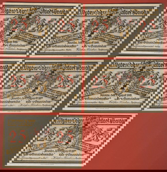 Apolda 25 Pfennig 5 Pieces Notgeld Set, 1921, UNC