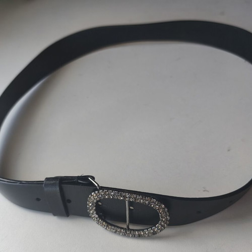 Black women's belt with oval rhinestone buckle