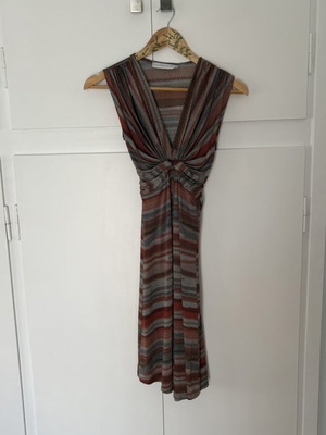 Striped midi dress size 36 like new, sleeveless, multicolor with belt