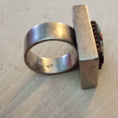 Silver ring 925 like new with small semi-precious stones micro mosaic Italy