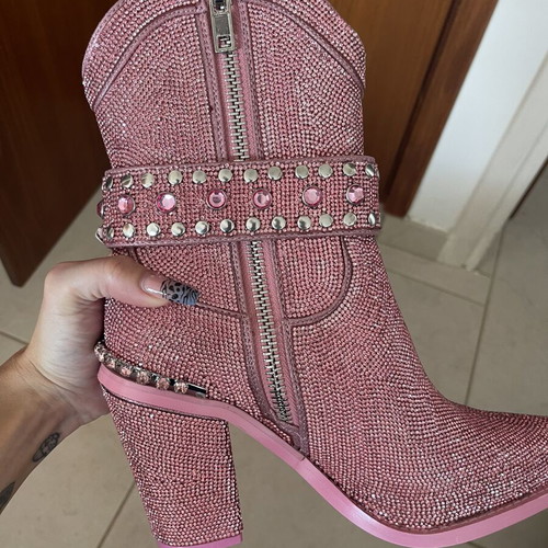 Pink Club Exx cowboy boots with gemstones, size 38