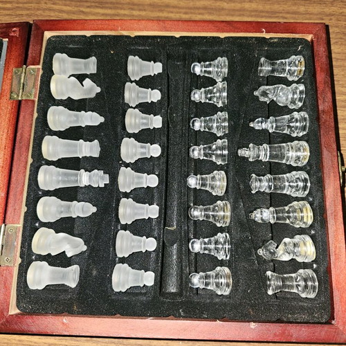 Glass vintage chess set used with mirror board and pieces