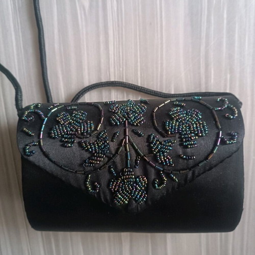 Women's black satin evening shoulder bag like new