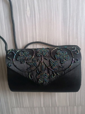 Women's black satin evening shoulder bag like new