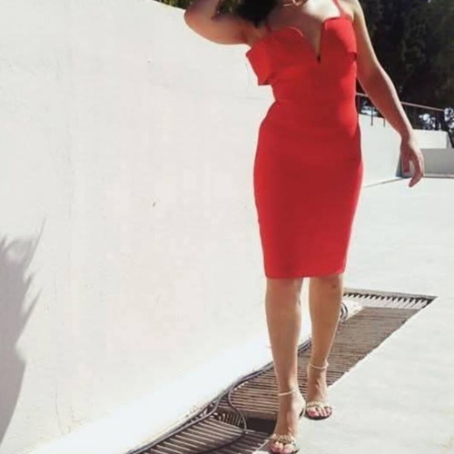 Midi dress red, like new, elastic, size S