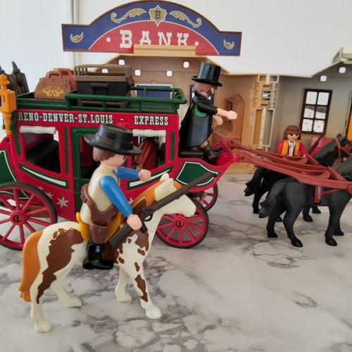 Playmobil Western Mega Lot used with Sheriff, Bank, Stagecoach & 13 Figures