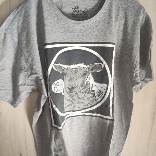 Fasoli Clothing Grey Graphic T-Shirt "Sheep Beeeh" for Men, Sizes S-M-L