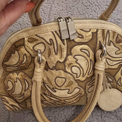 Tosca Blu handbag used, leather and fabric, beige