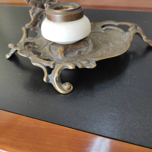 Brass and porcelain inkwell new