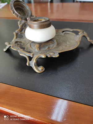 Brass and porcelain inkwell new