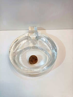 Large ashtray for 2 tobacco pipes like new, glass and cork