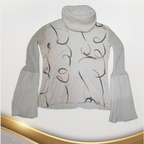 Mohair turtleneck sweater with transparent sleeves like new, off-white