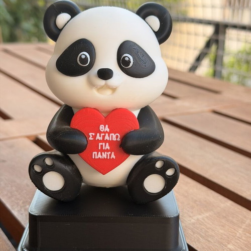 3D Printed Romantic Panda Figure with Heart, made to order
