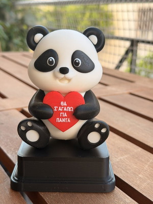 3D Printed Romantic Panda Figure with Heart, made to order