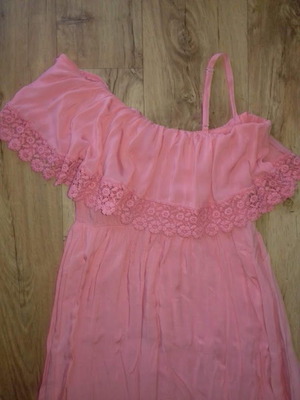 Summer long airy coral dress M/L alpha line like new with lining