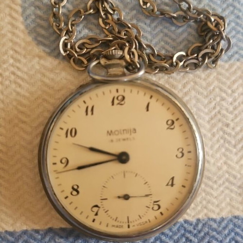 Pocket watch classic vintage used, gray and beige