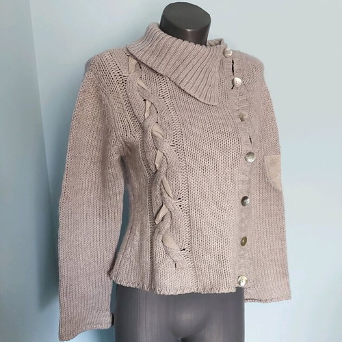 Vintage Italian Sweater used, wool blend, asymmetrical collar